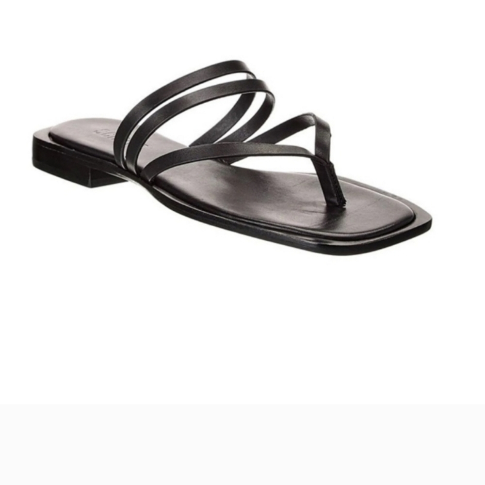 Schutz Rania Double Strap Square Toe Black Leather Thong Sandal Size 9.5 NWT